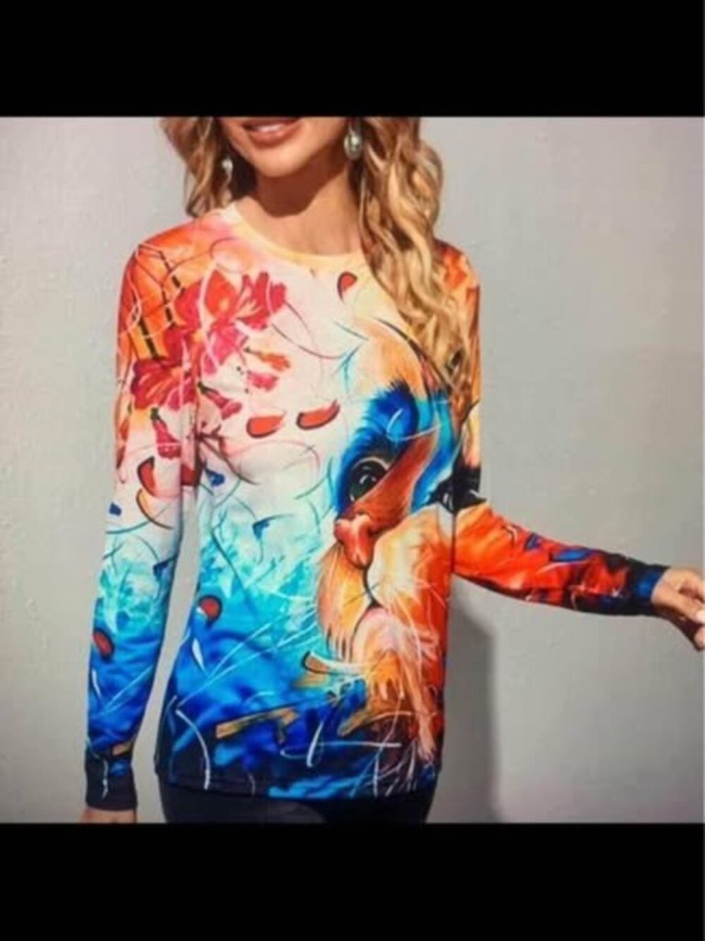 Ladies XXL Long sleeve shirt Cat Face design - Picture 8 of 9